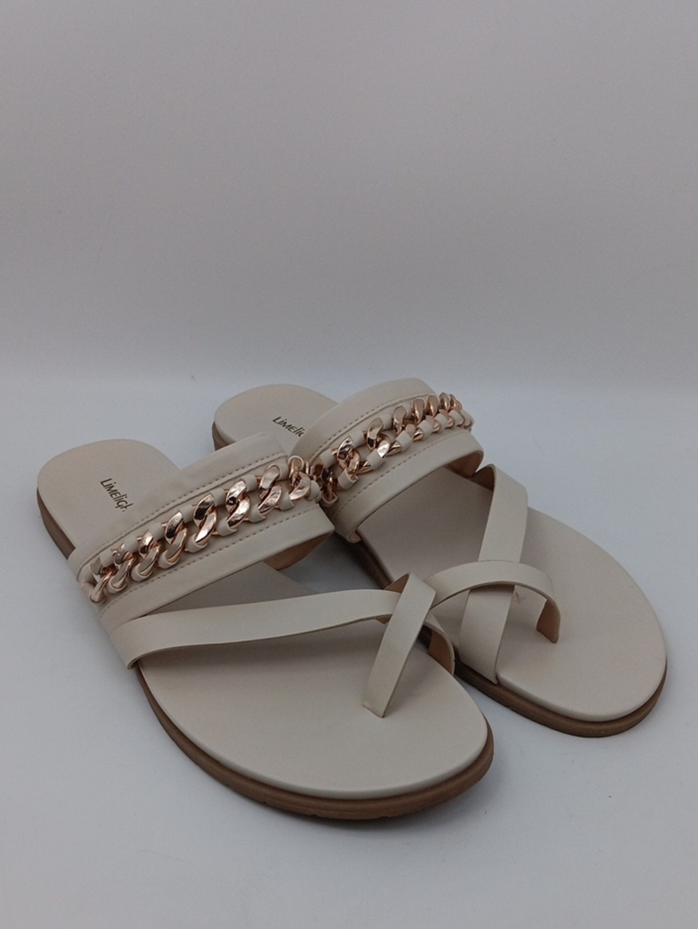 Limelight Cream Slide Sandals with Gold Chain SIZE 11